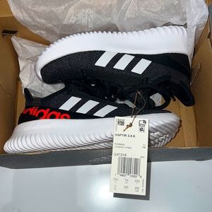 BNIB - Adidas Boys Kaptir 2.0K Kids Size 2 Black Running Shoes w/ White Soles
